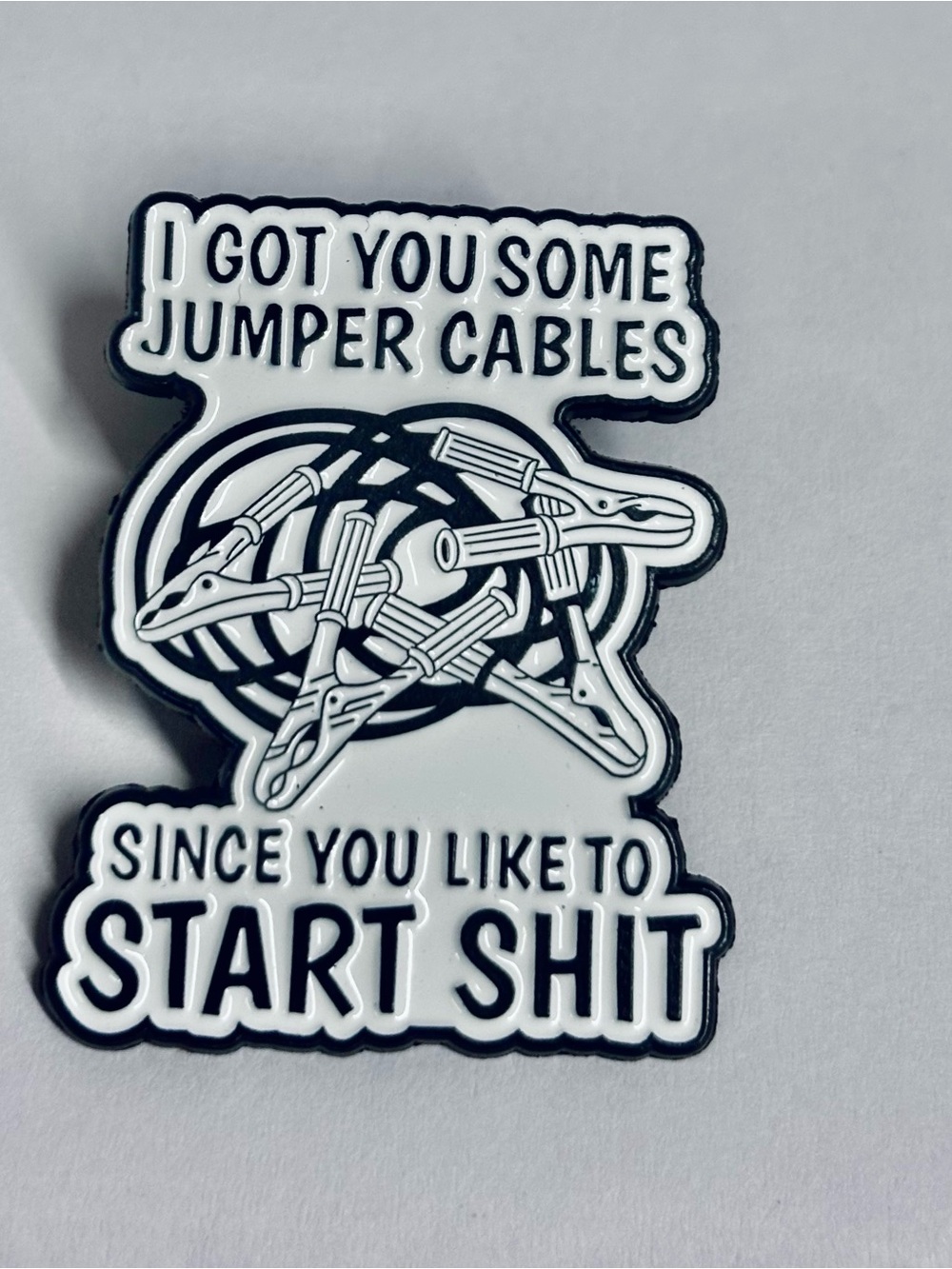Spencer's Black & White Enamel Jumper Cables Statement Brooch 1.2 in. X 1 in